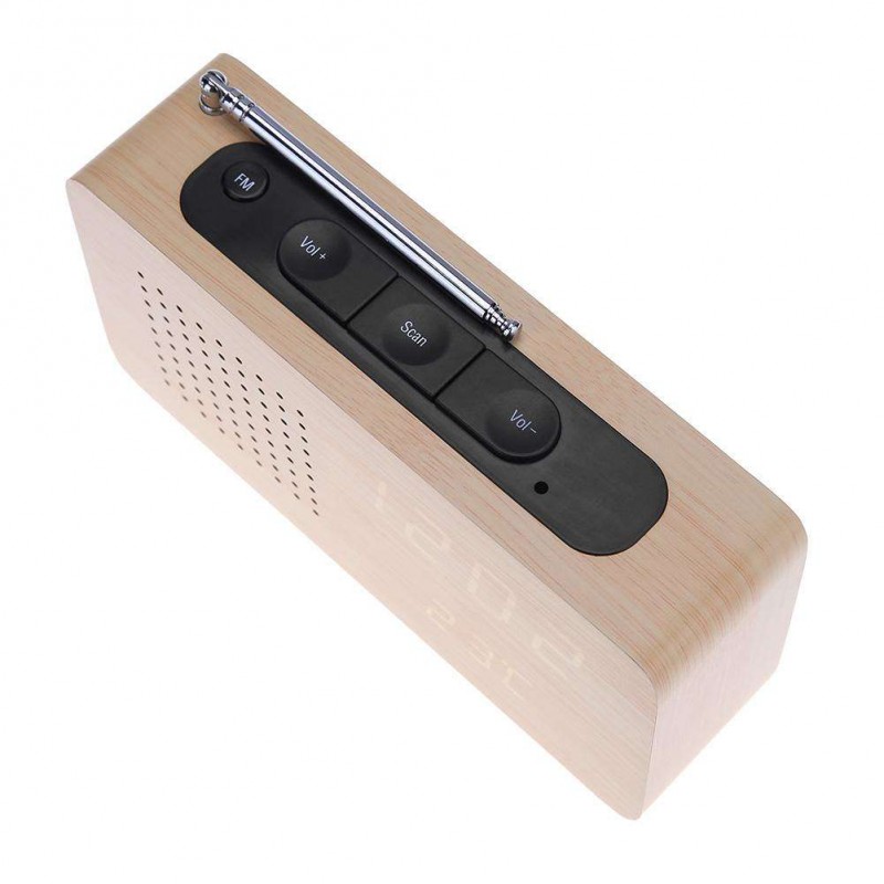 FM Radio Wooden Bamboo LED Alarm Clock LED Display Electronic Desktop Clock