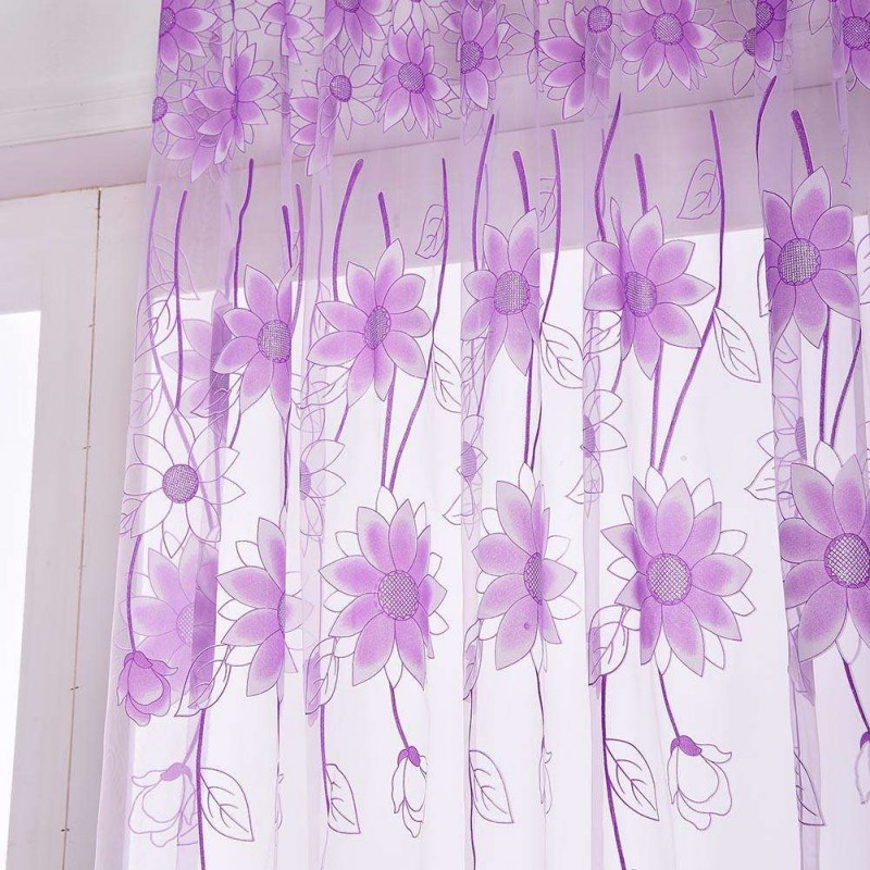 Sunflower Yarn Tulle Curtain Window Curtain Screening Home Decor(Purple)