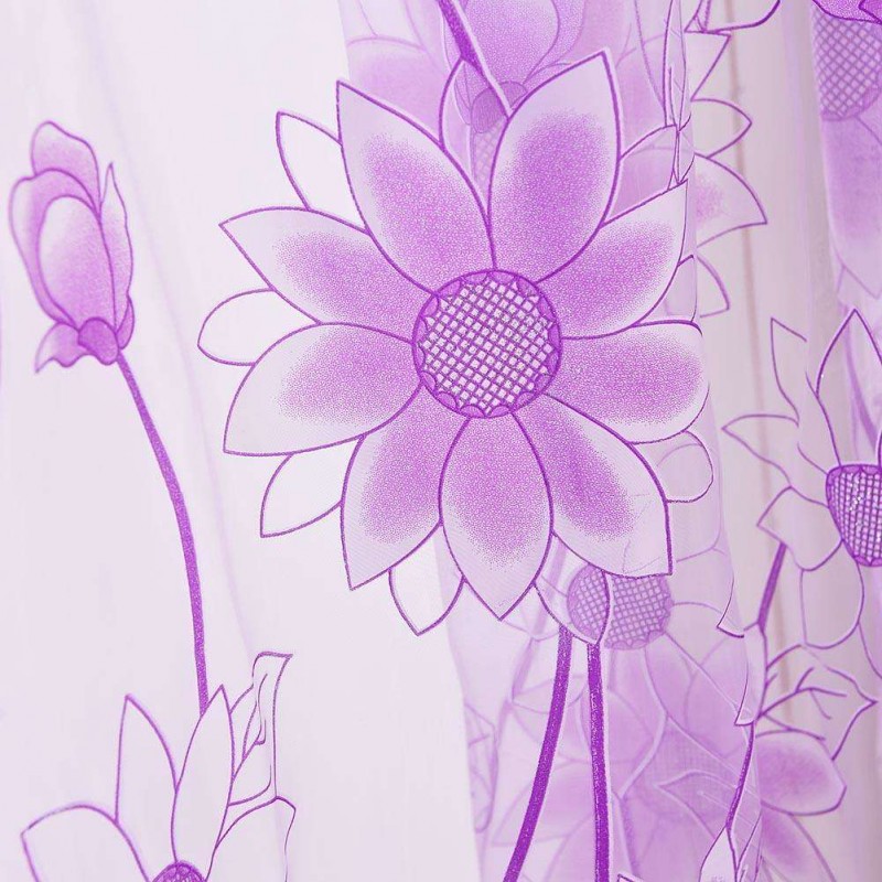 Sunflower Yarn Tulle Curtain Window Curtain Screening Home Decor(Purple)