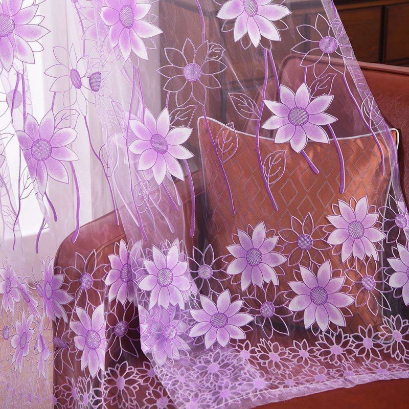 Sunflower Yarn Tulle Curtain Window Curtain Screening Home Decor(Purple)