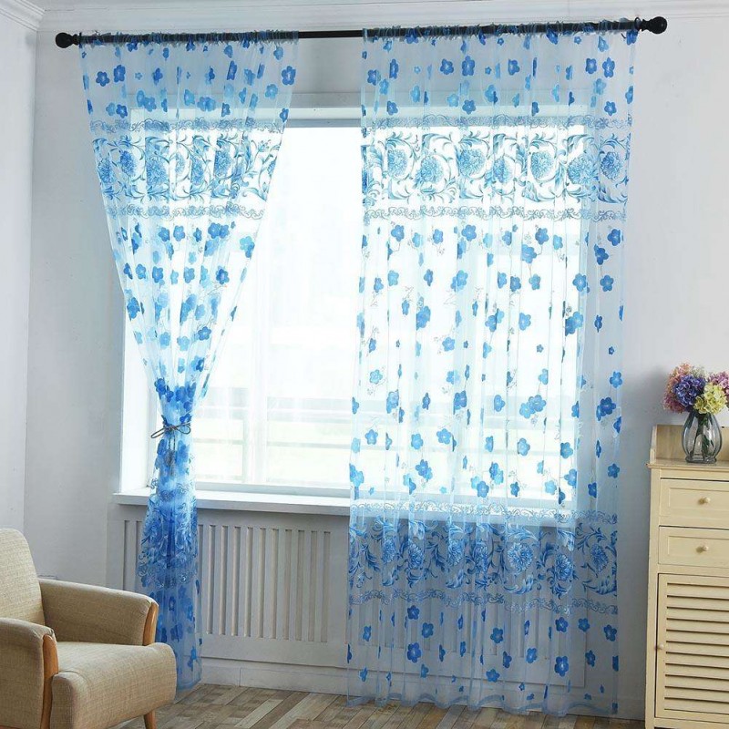 Primrose Yarn Tulle Living Window Curtain Screening for Home Decor(Blue)