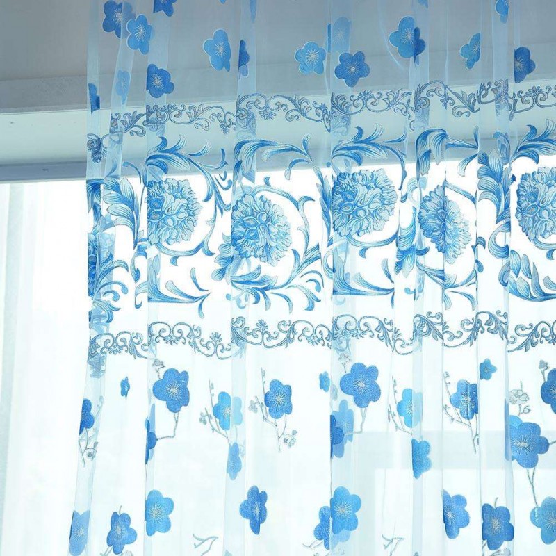 Primrose Yarn Tulle Living Window Curtain Screening for Home Decor(Blue)