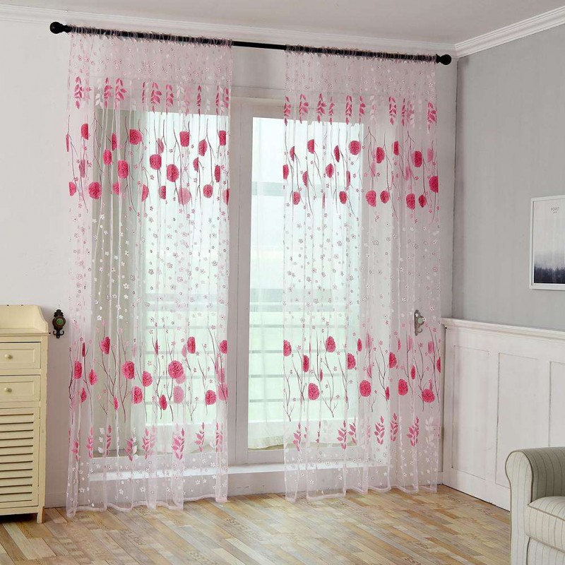 Floral Print Door Curtain Window Purdah ...