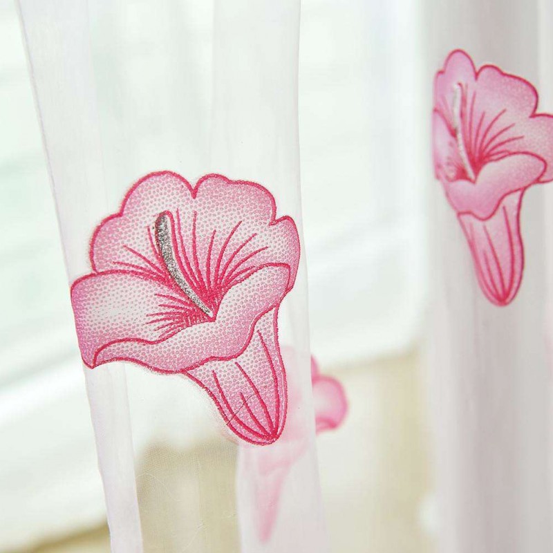 Morning Glory Print Window Curtain Yarn Tulle Sheer Panel Voile Purdah(Pink