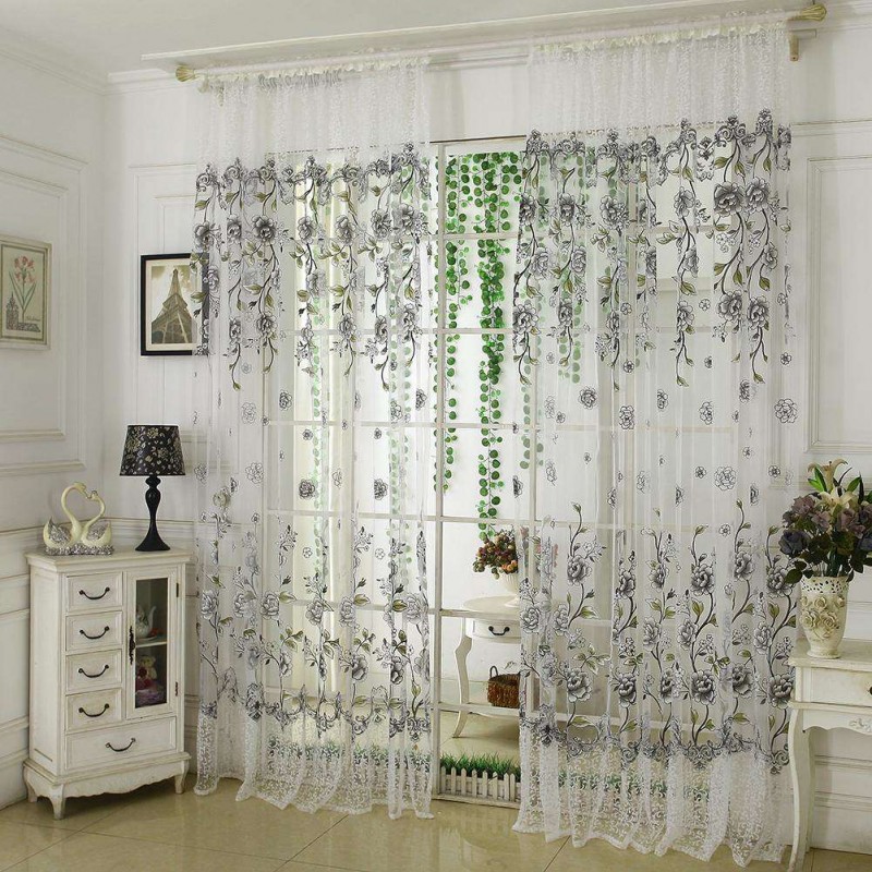 Peony Floral Printed Window Curtain Door...