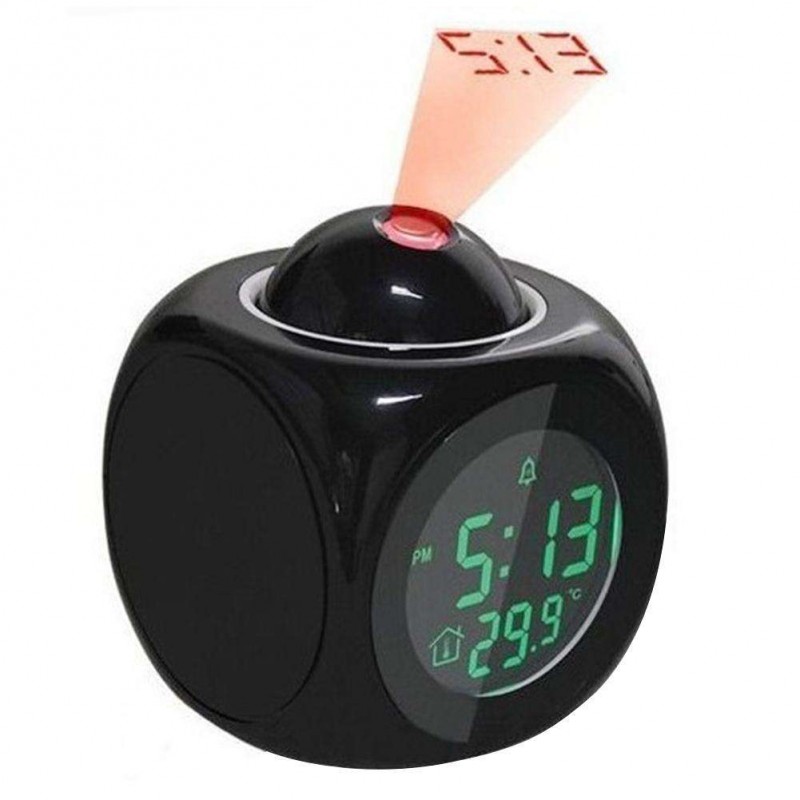 Digital LCD Display Colorful Voice Projection Wake Up Alarm Clock(Black)