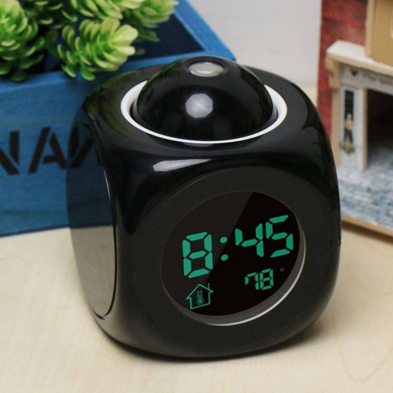 Digital LCD Display Colorful Voice Projection Wake Up Alarm Clock(Black)