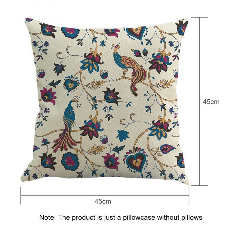 Bird Printed Breathable Linen Pillowcase Cushion Cover Car Home Decor(A)