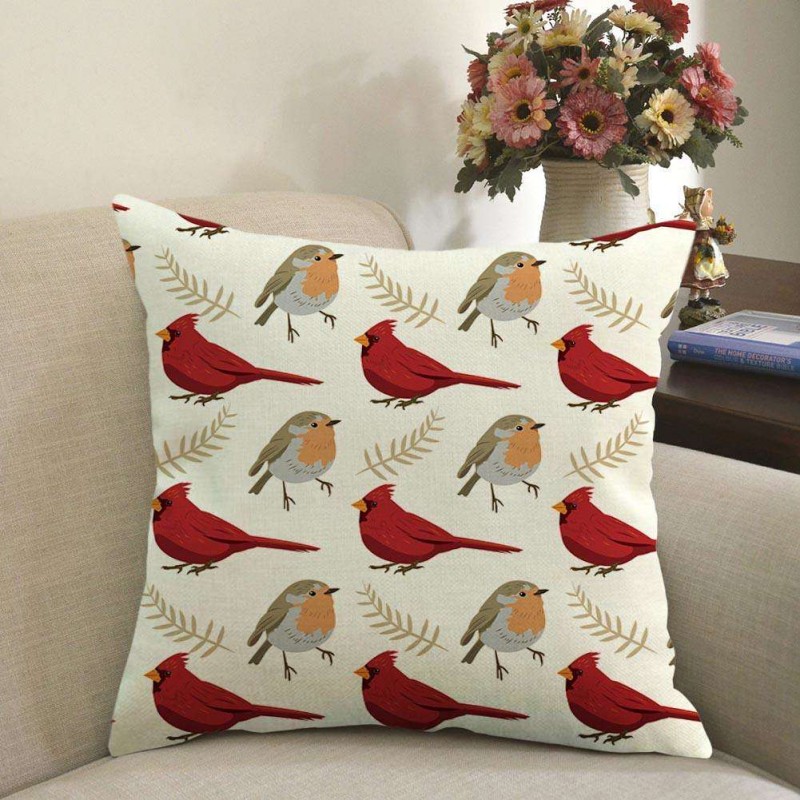 Animal Birds Print Breathable Linen Cushion Cover Pillowcase Home Decor(A)