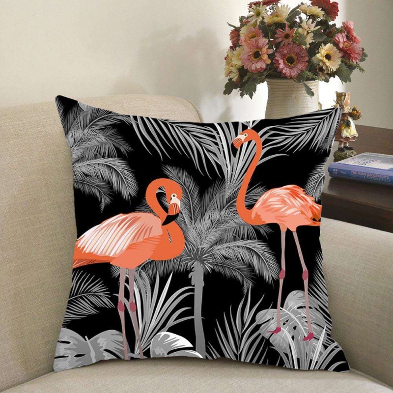 Bird Printing Breathable Linen Pillowcase Sofa Waist Cushion Pillow Cover(3