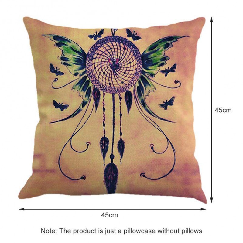 Feather Dreamcatcher Breathable Linen Pillowcase Cushion Cover Home Decor(A