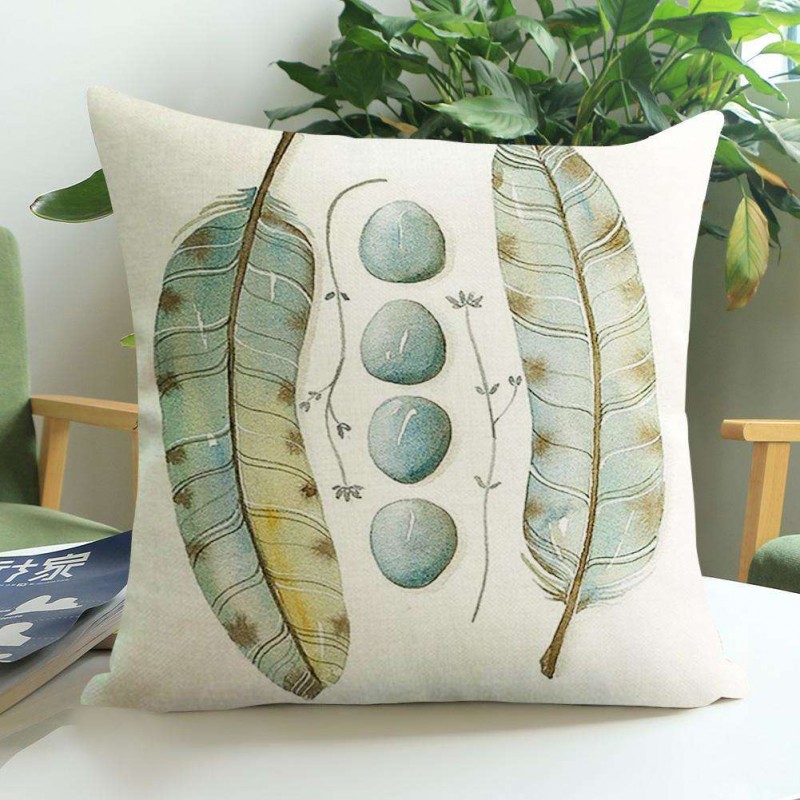 Feather Vintage Cotton Flax Cushion Cover Linen Pillow Case Sofa Decor(1)