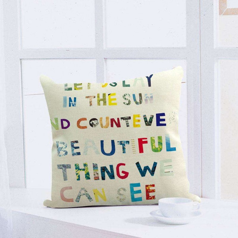 English Letter Print Breathable Linen Pillowcase Cushion Cover Home Decor(A