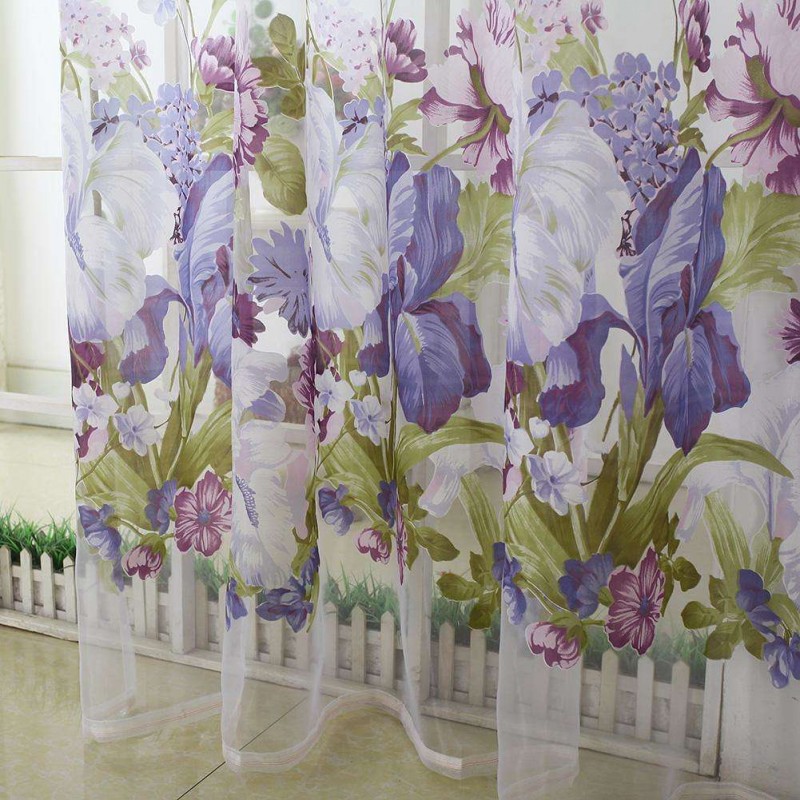 Peony Flower Print Shading Window Curtain Yarn Living Room Bedroom Purdah