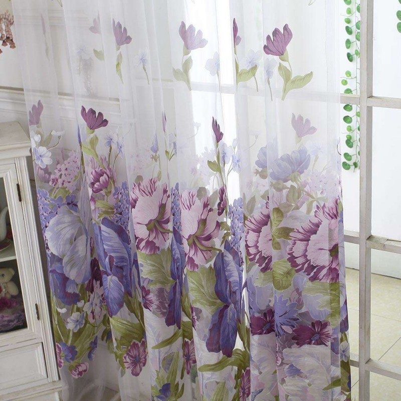 Peony Flower Print Shading Window Curtain Yarn Living Room Bedroom Purdah