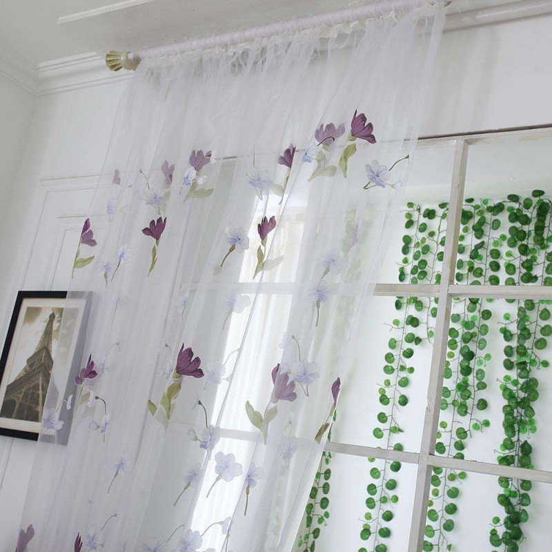 Peony Flower Print Shading Window Curtain Yarn Living Room Bedroom Purdah