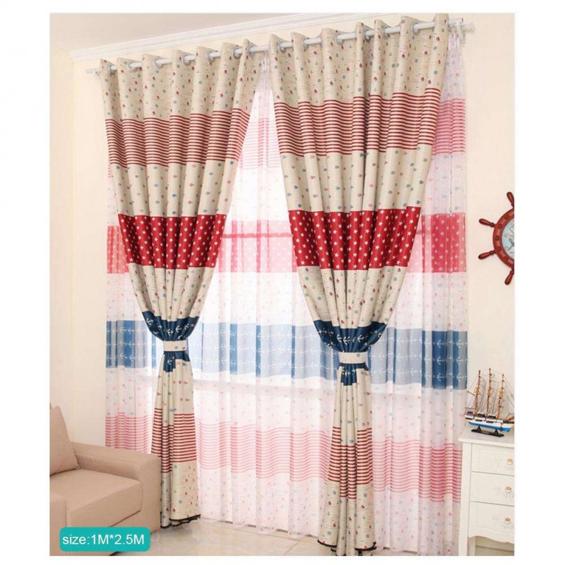 Triangle Fish Printing Blackout Shading Curtain Purdah Living Room Decor