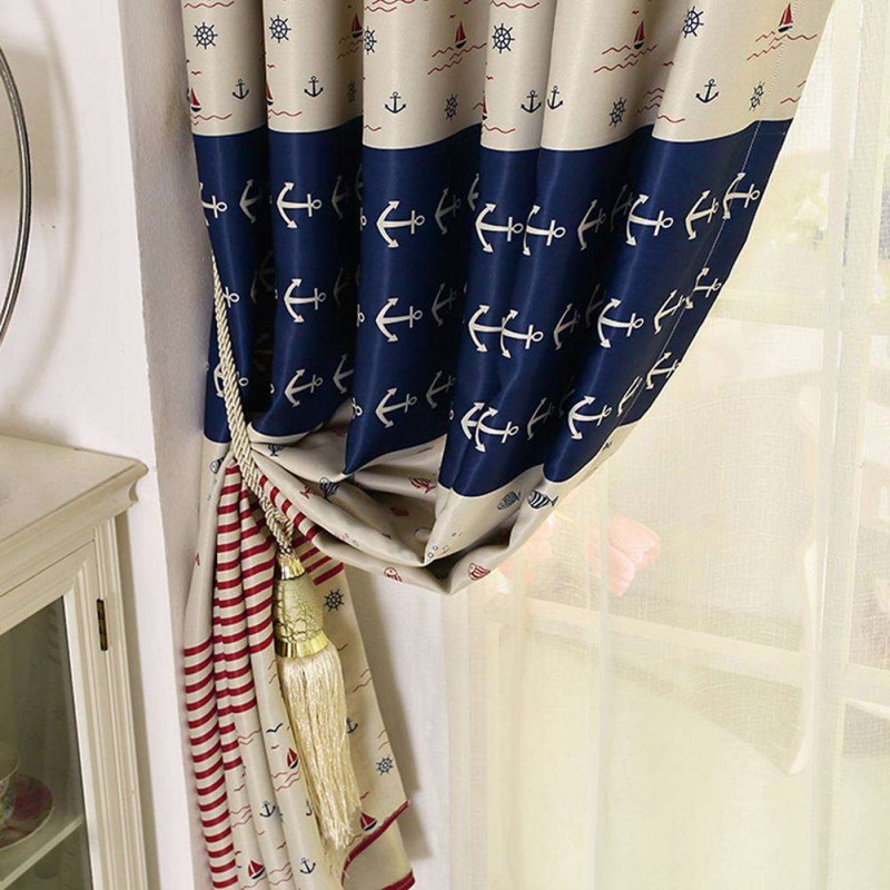 Triangle Fish Printing Blackout Shading Curtain Purdah Living Room Decor