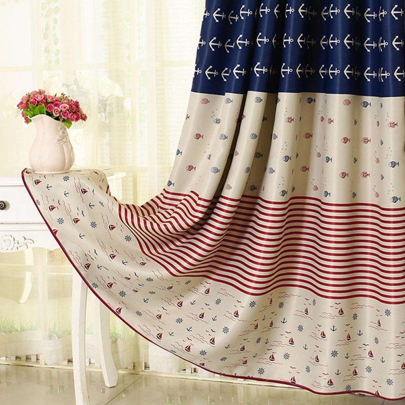 Triangle Fish Printing Blackout Shading Curtain Purdah Living Room Decor