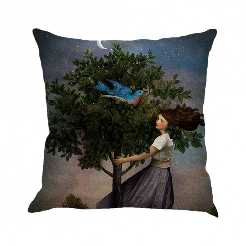 Home Decor Cushion Cover Girl Bird Print...