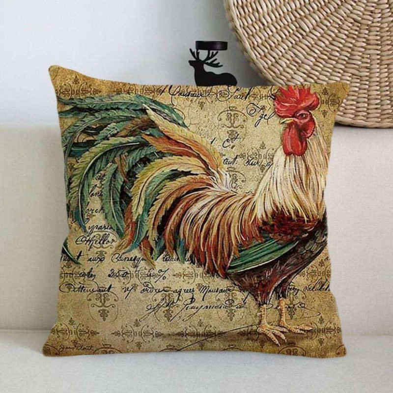 Home Decor Cushion Cover Cock Pillowcase Cotton Linen Pillow Covers (A)