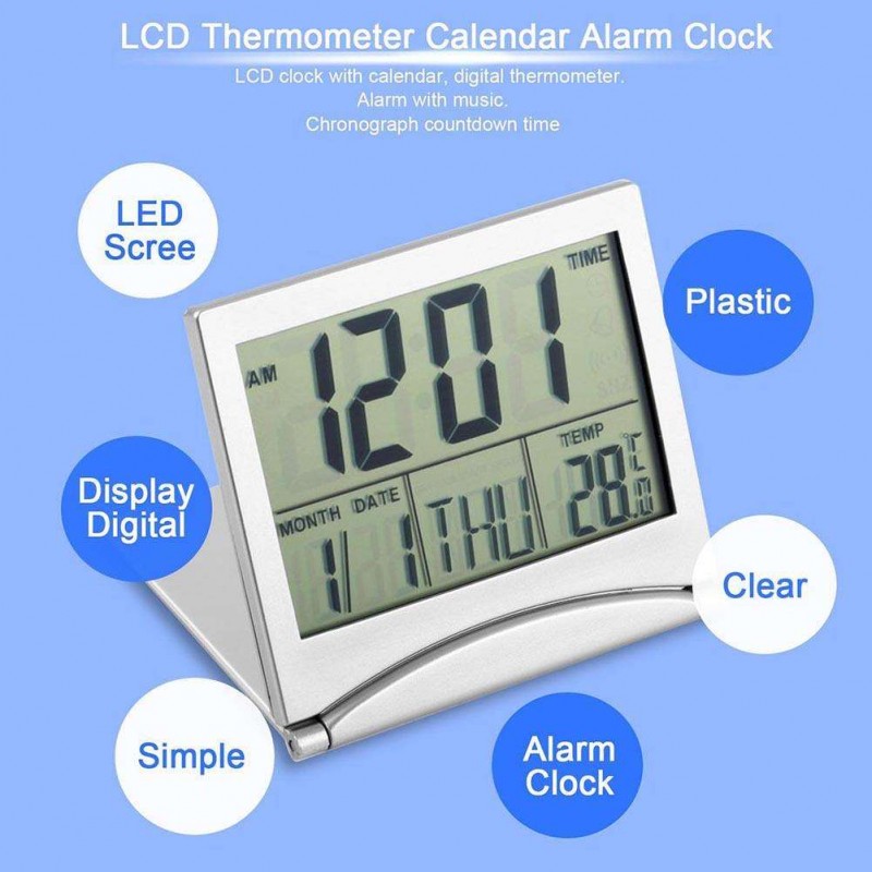 Folding LCD Thermometer Calendar Alarm Digital Clock Home Birthday Reminder