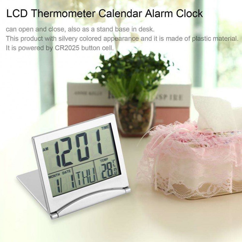 Folding LCD Thermometer Calendar Alarm Digital Clock Home Birthday Reminder