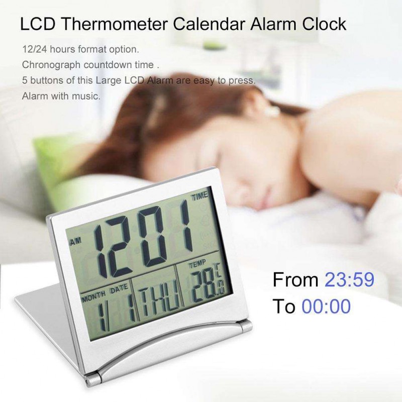 Folding LCD Thermometer Calendar Alarm Digital Clock Home Birthday Reminder