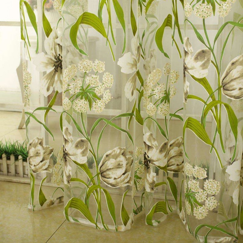 Floral Print Shading Curtain Yarn Window Gauze Bedroom Living Room Purdah