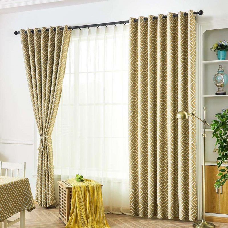 1 x 2.5m Grid Print Blackout Window Curtain Polyester Curtain (Yellow)