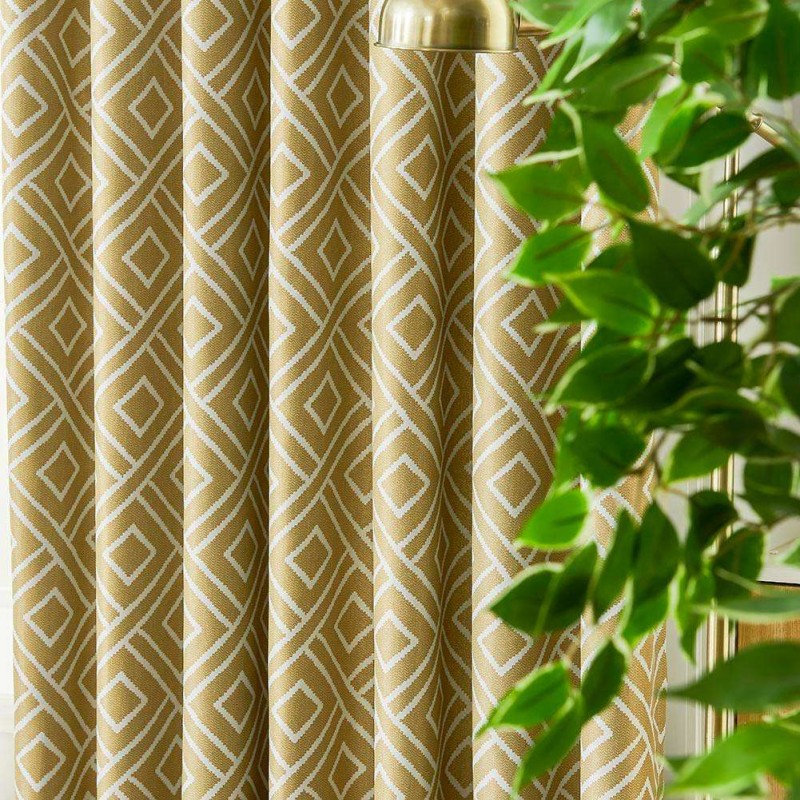 1 x 2.5m Grid Print Blackout Window Curtain Polyester Curtain (Yellow)