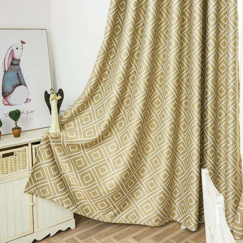 1 x 2.5m Grid Print Blackout Window Curtain Polyester Curtain (Yellow)