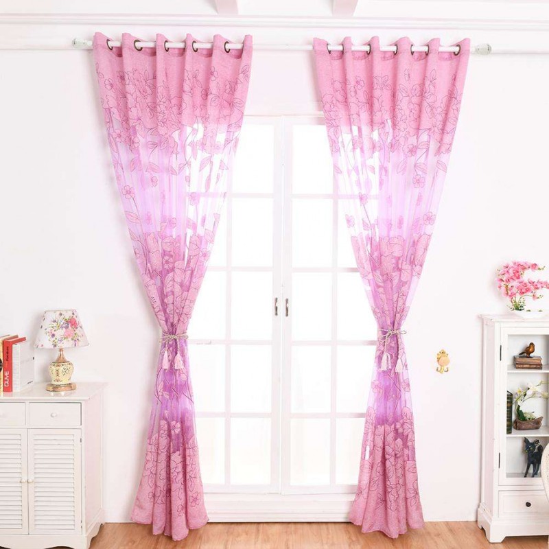 Jacquard Flower Embroidered Curtain Yarn Window Screen Tulle(Light Purple)