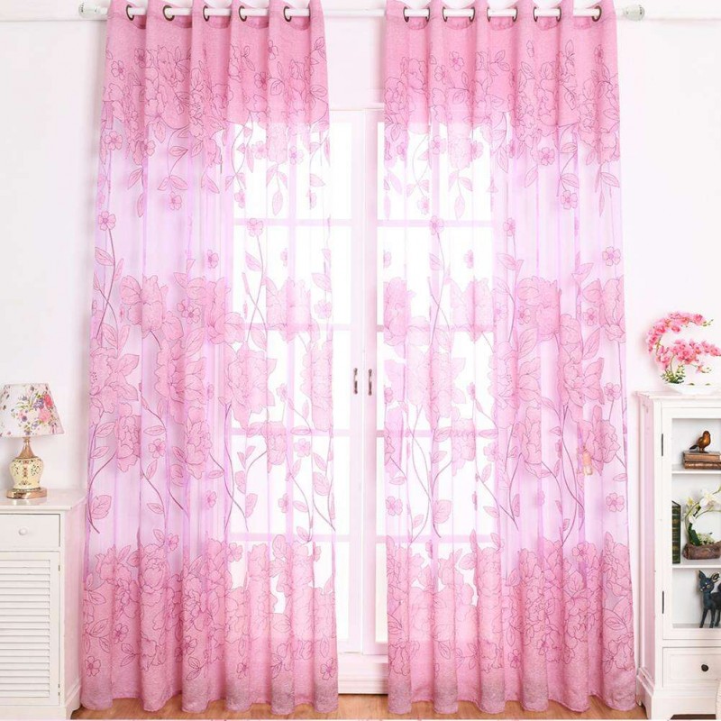 Jacquard Flower Embroidered Curtain Yarn Window Screen Tulle(Light Purple)