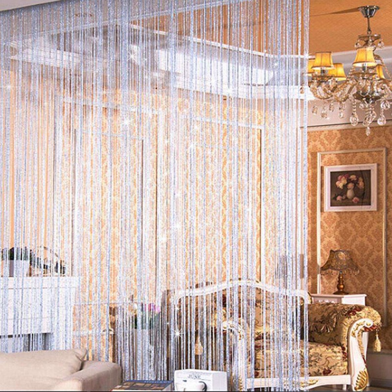 Shiny Tassel Silver Line String Curtain Window Divider Valance/Gray Blue