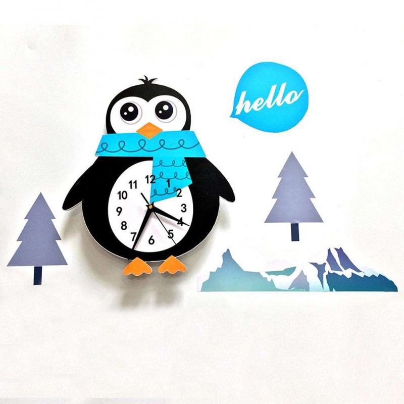 Cartoon Penguin Mute 3D Children Clock W...