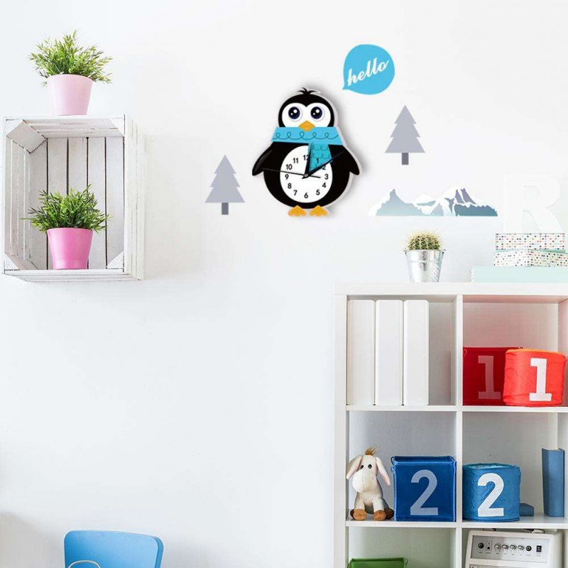 Cartoon Penguin Mute 3D Children Clock Wall Mounted Clock for Living Room