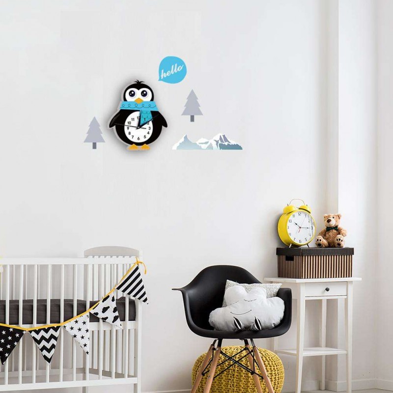 Cartoon Penguin Mute 3D Children Clock Wall Mounted Clock for Living Room