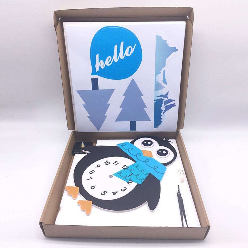 Cartoon Penguin Mute 3D Children Clock Wall Mounted Clock for Living Room