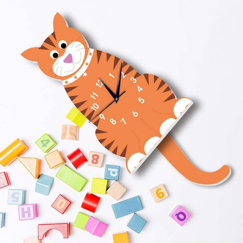 Cat Animal Wooden Wall Clock Living Room...