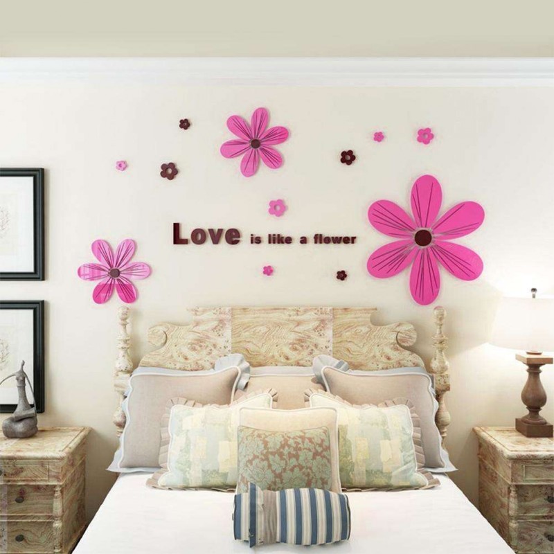 Acrylic Waterproof 3D Wall Sticker Mural for TV Background Decor (Rose)