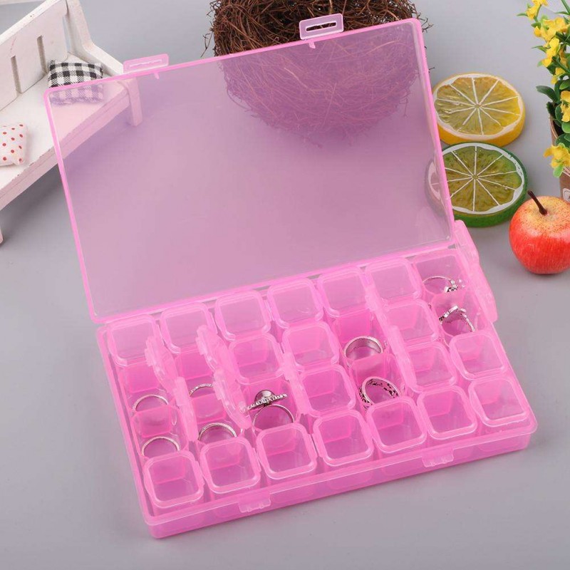 28 Grids Storage Box Plastic Nail Tools Jewelry Case Organizer Holder (Rose