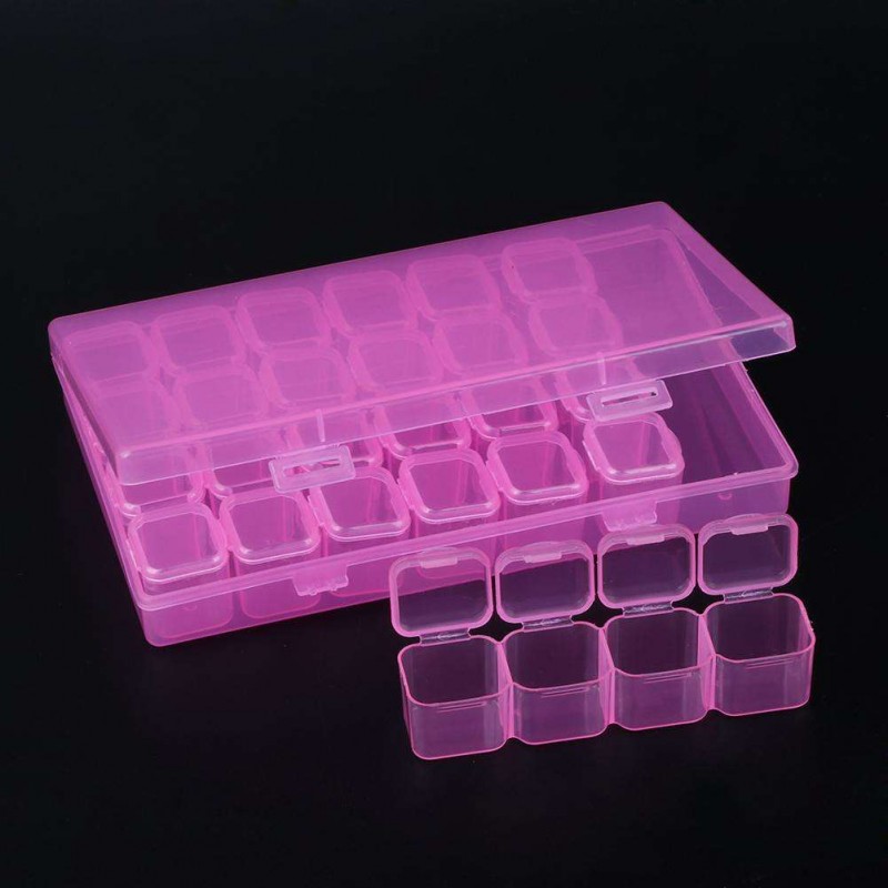 28 Grids Storage Box Plastic Nail Tools Jewelry Case Organizer Holder (Rose