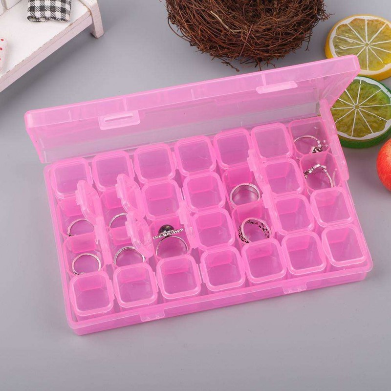 28 Grids Storage Box Plastic Nail Tools Jewelry Case Organizer Holder (Rose