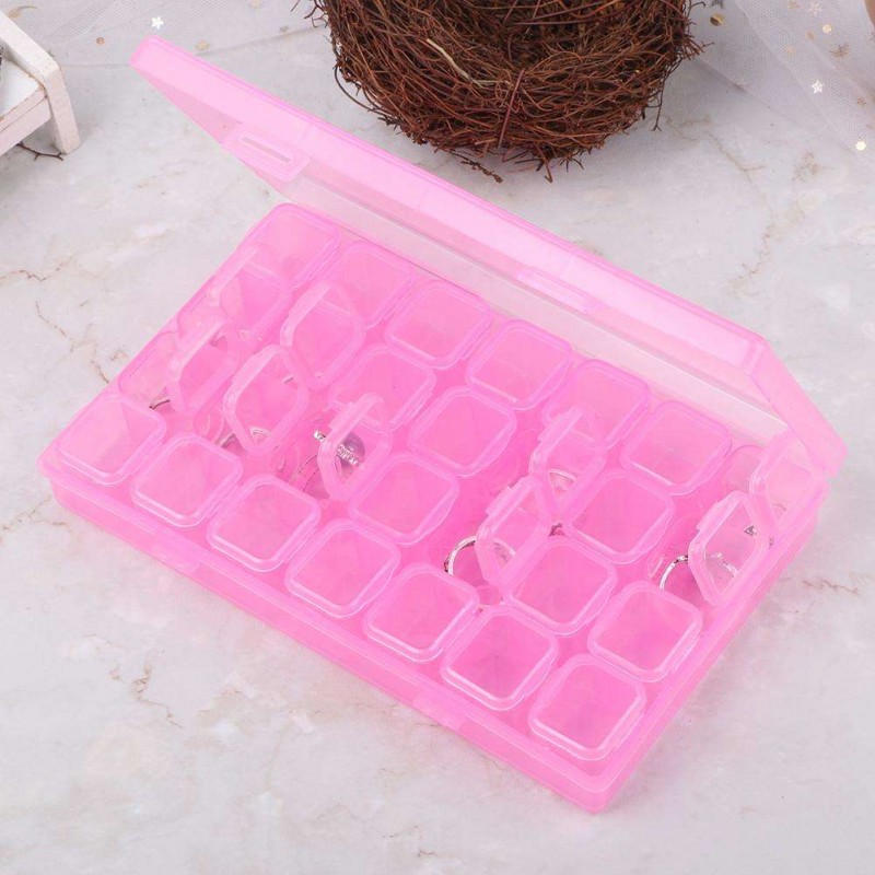 28 Grids Storage Box Plastic Nail Tools Jewelry Case Organizer Holder (Rose