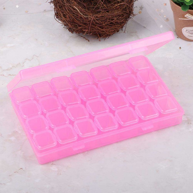 28 Grids Storage Box Plastic Nail Tools Jewelry Case Organizer Holder (Rose