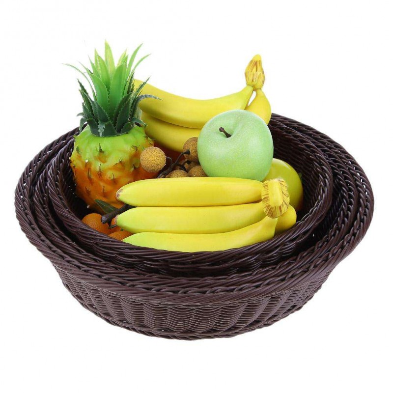 Round Woven Wicker Basket Iron Frame Imitation Rattan Food Container (S)