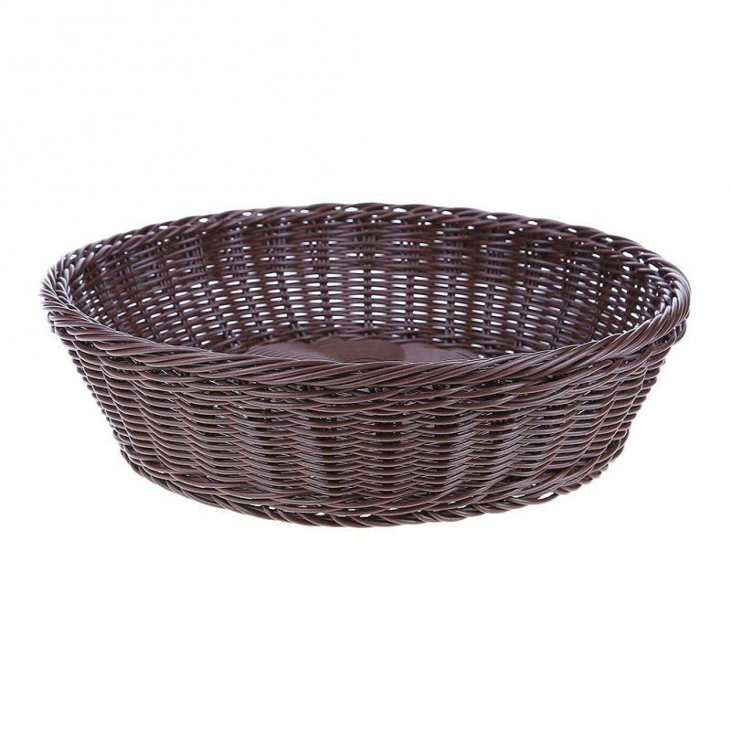 Round Woven Wicker Basket Iron Frame Imitation Rattan Food Container (S)