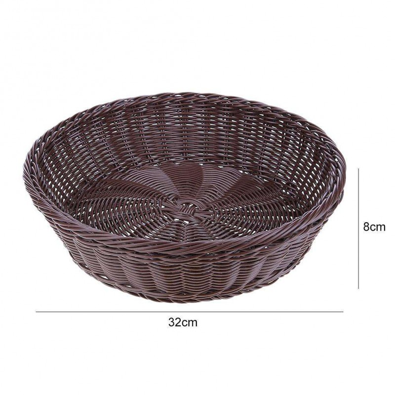 Round Woven Wicker Basket Iron Frame Imitation Rattan Food Container (S)