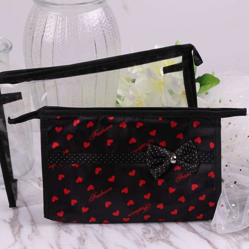 Fashion Women Waterproof Bowknot Floral Print Clutch Makeup Bag (51181041A)